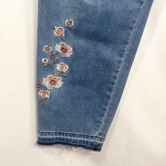 Nicole Miller Plus Size 20 High Rise Skinny Jeans Floral Embroidered Raw Hem 677 - Picture 6 of 11